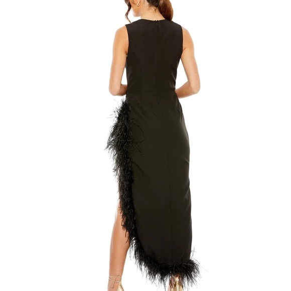Mac Duggal 11626 NWT SLEEVELESS FAUX WRAP DRESS WITH FEATHER DETAIL - Picture 2 of 6